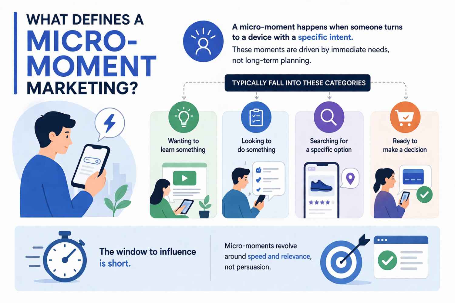 An infographic illustration defining micro moments in marketing