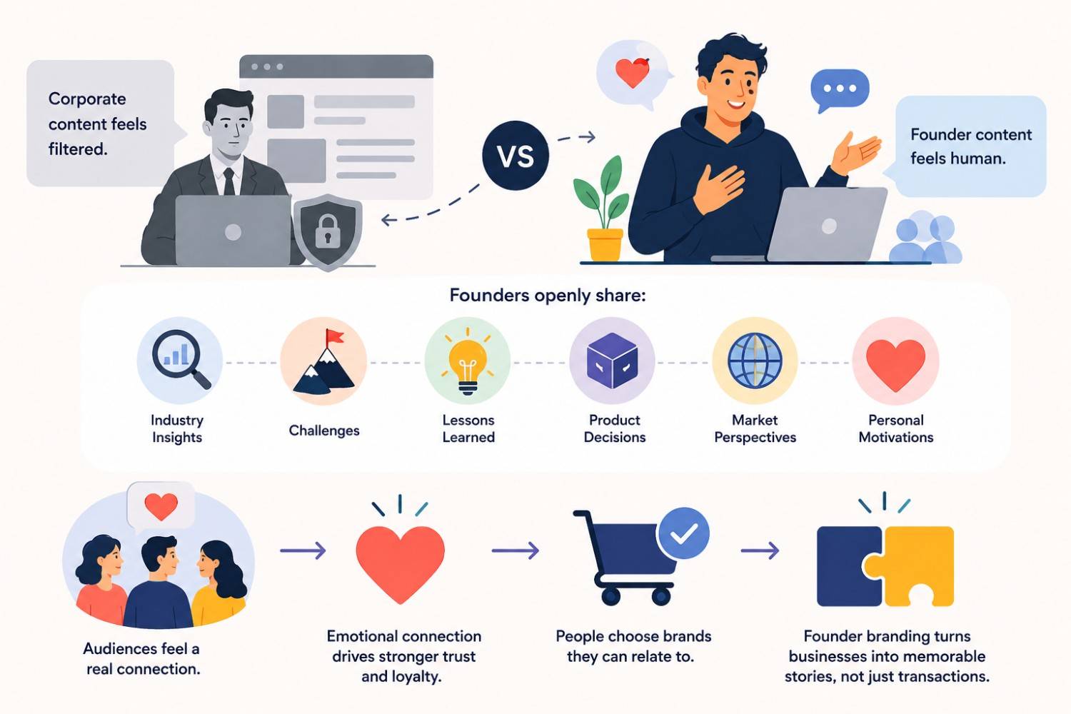 An infographic image explaining on how founders-led content can engage with the audience emotionally