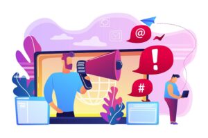 An illustration showing a person trying to grab attention in digital world dramatically.
