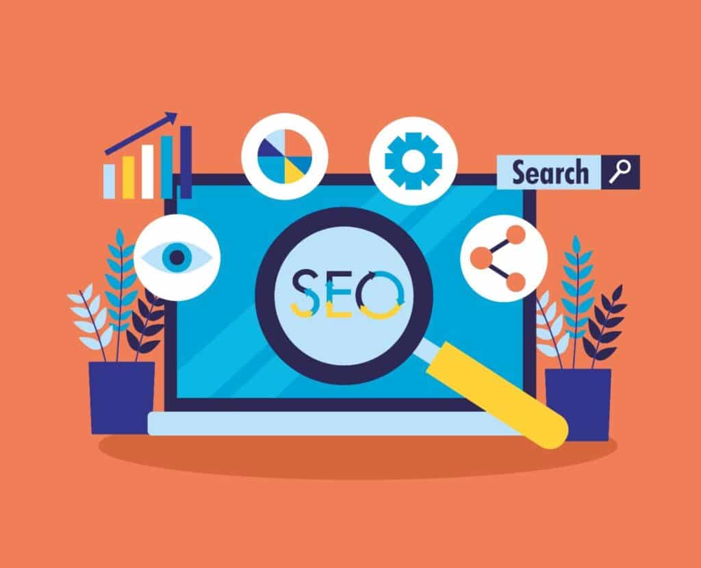 A graphical illustration of website, SEO, and search